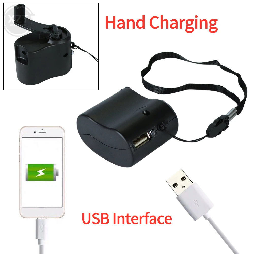 Hand Crank USB Charger Cell Phone Outdoor Emergency Camping Hiking AC Generator Carry-On Mini Power Bank Survival Tools