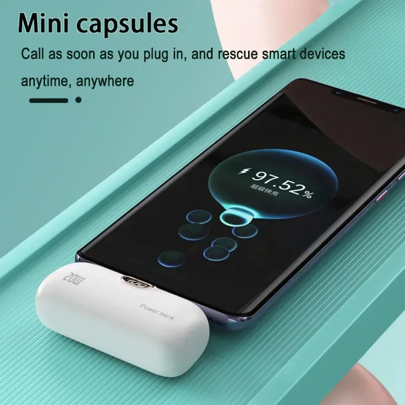 Portable Mobile Charger Mini Power Bank Built Cable Fast Charger Battery Capsule Power bank 10000/5000mAh For iPhone Type-C - Image 2