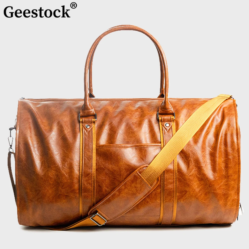 Geestock Large Duffle Travel Bag Waterproof PU Leather Weekend Bag Business Suit Bags For Men Women Foldable Garment Bag Hangbag