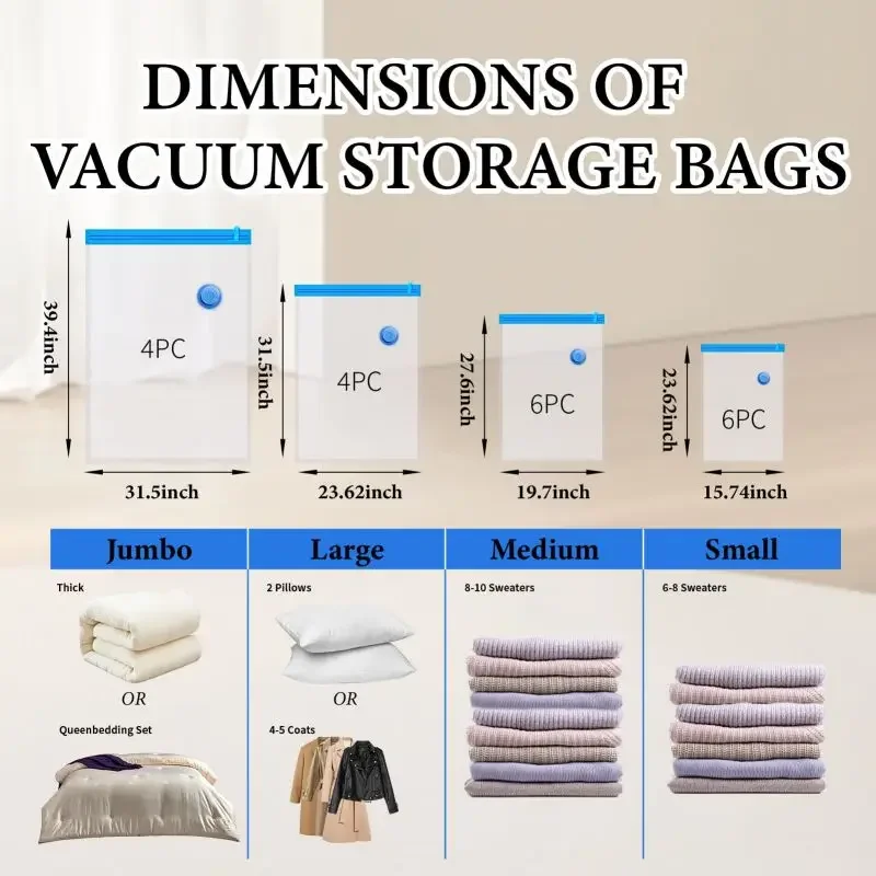 Vacuum Storage Bags 8-18Pc Space Saver Bag Travel Rechargable Air Pump Various Seal Bag Pump for Compress Clothe Blanket Luggage - Image 6