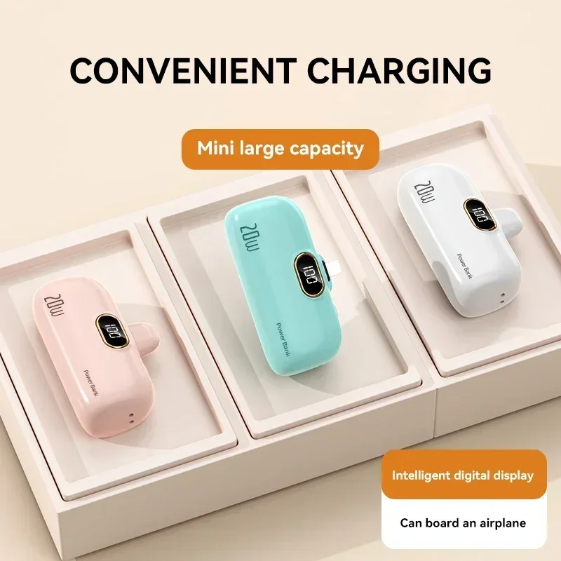 Portable Mobile Charger Mini Power Bank Built Cable Fast Charger Battery Capsule Power bank 10000/5000mAh For iPhone Type-C - Image 6