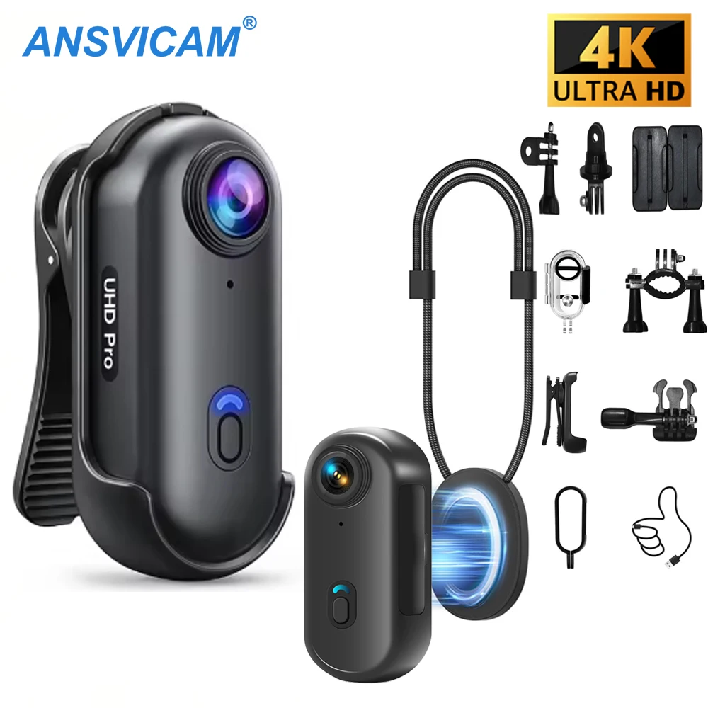 4K Mini Waterproof Camera WiFi Enabled Wearable Body Cam Easy Mount for Moto Bike Travel Helmet Use Outdoor Sports & Vlog Shoots