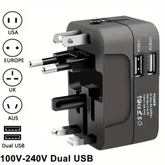 Universal AC power adapter with dual USB charging ports, universal travel plugs and sockets, EU-US AC power adapter
